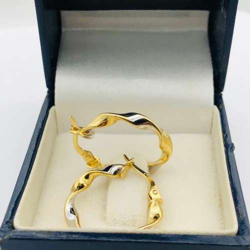 *SOLID GOLD TWO TONE HOOP EARRINGS* R1 BIDS