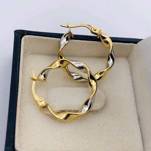 *SOLID GOLD TWO TONE HOOP EARRINGS* R1 BIDS