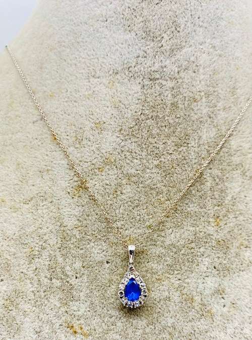 *WHITE GOLD SAPPHIRE & DIAMOND PENDANT* R1 BIDS!