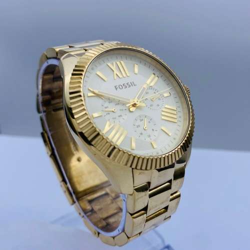 *FOSSIL GOLD FLUTED BEZEL MENS CHRONOGRAPH WATCH* R1 BIDS!!!