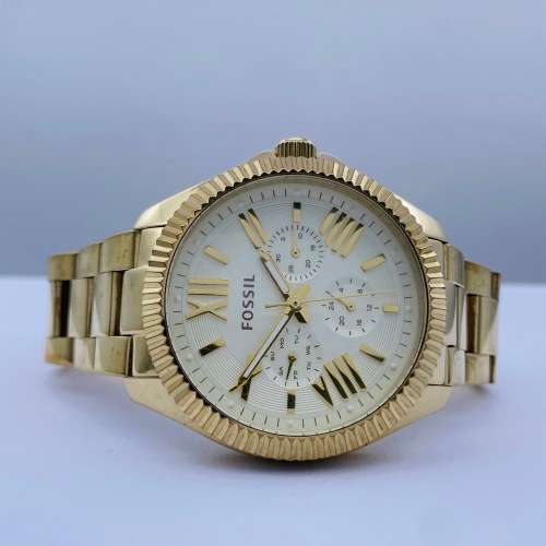 *FOSSIL GOLD FLUTED BEZEL MENS CHRONOGRAPH WATCH* R1 BIDS!!!