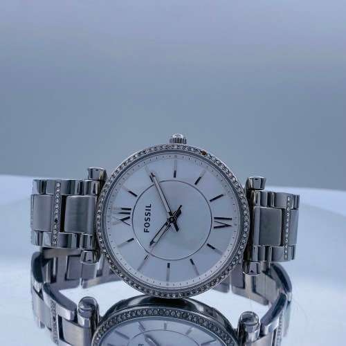 *FOSSIL STEEL LADIES CRYSTAL BEZEL DRESS WATCH* R1 BIDS!!!