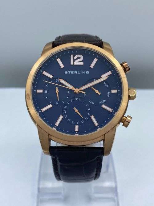 *NEW STERLING ROSE GOLD CALENDAR CHRONO WATCH* R1 BIDS!