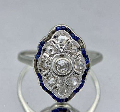 ***14CT GOLD ANTIQUE SAPPHIRE & DIAMOND IRIS CLUSTER RING*** R1 BIDS!
