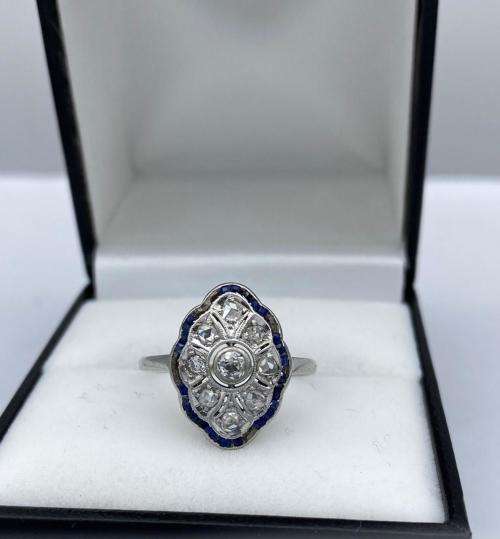 ***14CT GOLD ANTIQUE SAPPHIRE & DIAMOND IRIS CLUSTER RING*** R1 BIDS!