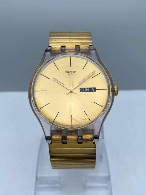 *BEAUTIFUL SWATCH CLEARLY GENT MENS GOLD WATCH* R1 BIDS!