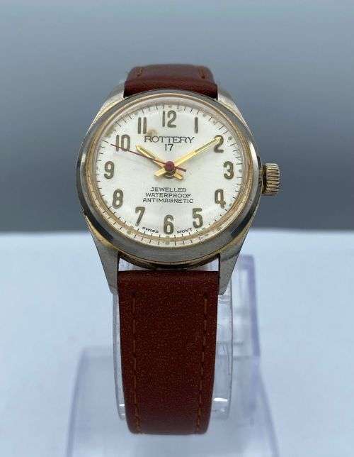 ROTTERY 17 JEWELLED SWISS GOLD WATCH R1 BIDS!