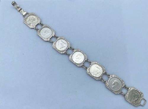 ***BEAUTIFUL SOLID SILVER TICKEY COIN BRACELET*** R1 BIDS!!!