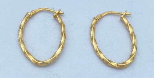 ***LOVELY YELLOW GOLD & SILVER RIPPLED HOOP EARRINGS***