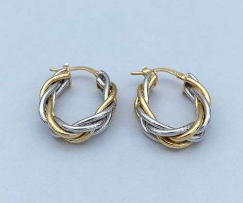 ***LOVELY 9K YELLOW GOLD & SILVER BRANCHED HOOP EARRINGS***