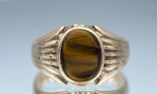 ***UNIQUE YELLOW GOLD TIGERS EYE SIGNET RING*** R1 BIDS!