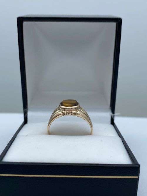 ***UNIQUE YELLOW GOLD TIGERS EYE SIGNET RING*** R1 BIDS!
