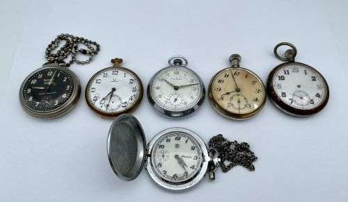 LOT OF 6 COLLECTORS VINTAGE POCKETWATCHES (OMEGA/RUHLA/WESTCLOX)