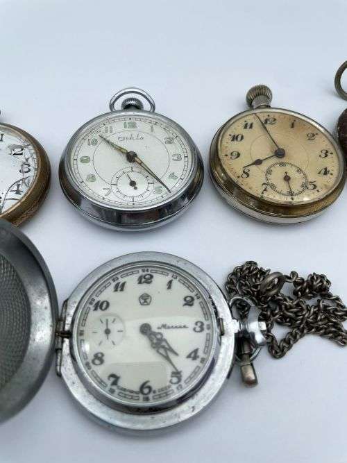 LOT OF 6 COLLECTORS VINTAGE POCKETWATCHES (OMEGA/RUHLA/WESTCLOX)