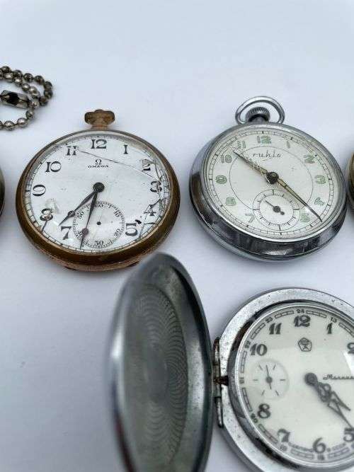 LOT OF 6 COLLECTORS VINTAGE POCKETWATCHES (OMEGA/RUHLA/WESTCLOX)