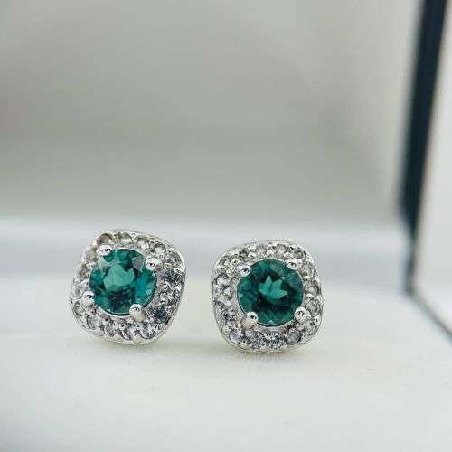 RETAIL: R2800 - AMERICAN SWISS STERLING SILVER EMERALD CZ EARRINGS!