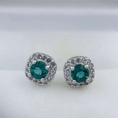 RETAIL: R2800 - AMERICAN SWISS STERLING SILVER EMERALD CZ EARRINGS!