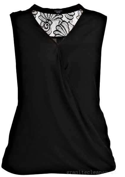 Sleeveless Wrap Blouse with Lace Insert -BLACK - Size 18