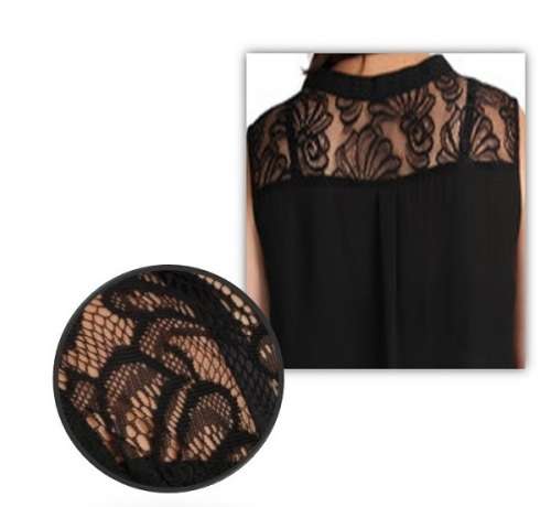 Sleeveless Wrap Blouse with Lace Insert -BLACK - Size 18