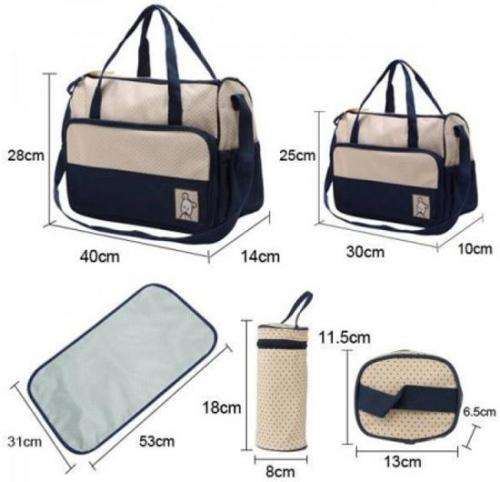 5 Piece Multifunctional Nappy Diaper Bag - Brown