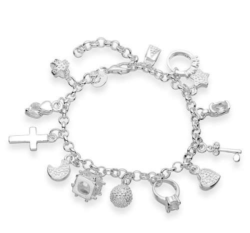 Sterling Silver Filled Bracelet with 13 Charms