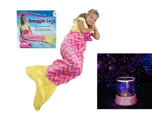 Snuggie Tails - Kids Mermaid Blanket & Night Light COMBO - PINK