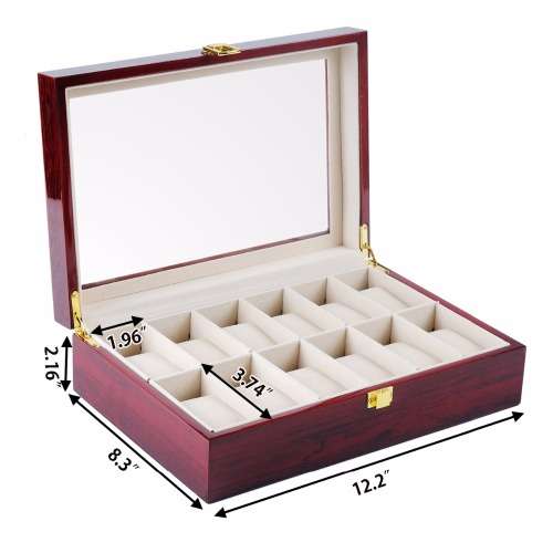 Watch Organising Display Box - Cherry Wood - 10 Grid