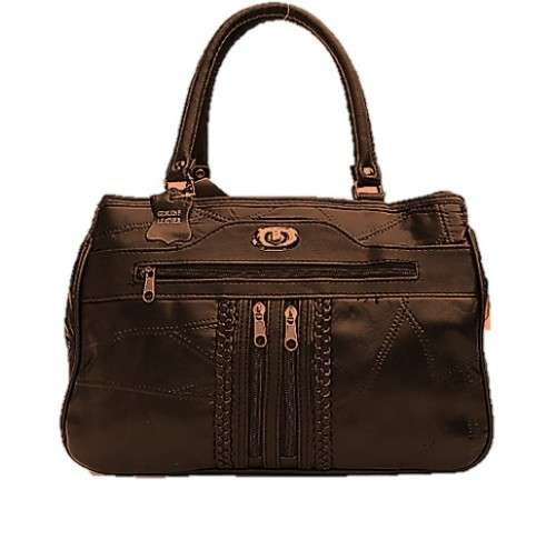 Genuine Patch Leather Handbag in DARK BROWN