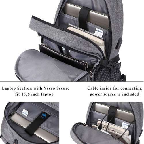 Tech Backpack with Sporting Net & 10400mAh Powerbank COMBO - BLACK