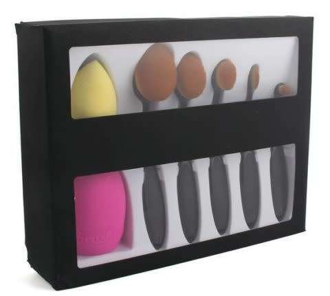 Oval Makeup Brush Set 7Pc - 5 Brushes with Sponge and Brush Cleaning Egg