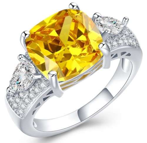 7.90 Carat Citrine Engagement Ring with Simulated Diamonds - Size 10 / U / 20mm