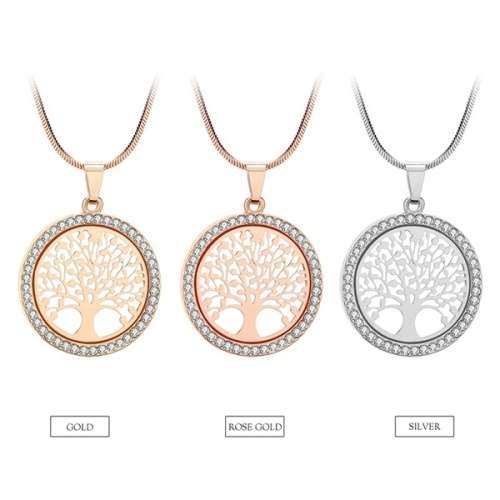 Rhodium Silver Tree of Life Pendant with Snake Necklace - 45cm