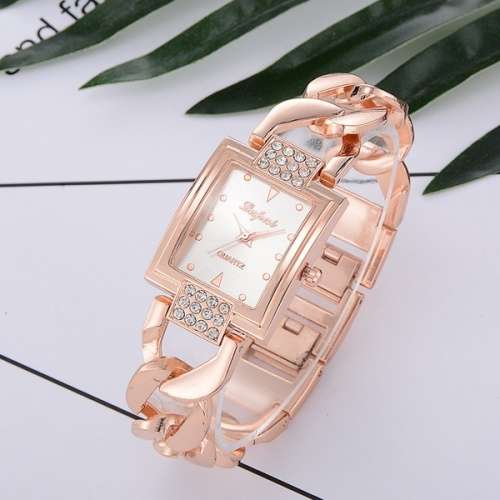 Ladies Rhinestone Analogue Watch - Rose Gold