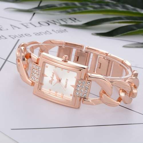 Ladies Rhinestone Analogue Watch - Rose Gold