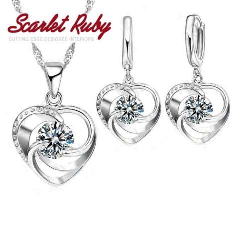 925 Sterling Silver Filled Necklace and Earrings Jewellery Set