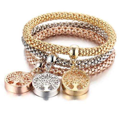 Tree of Life Bracelet Set of 3 - Silver, Rose Gold and Yellow Gold Plated