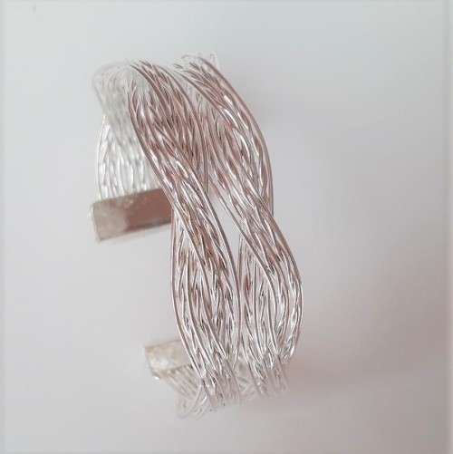 S925 Sterling Silver Plated Open Cuff Woven Bangle