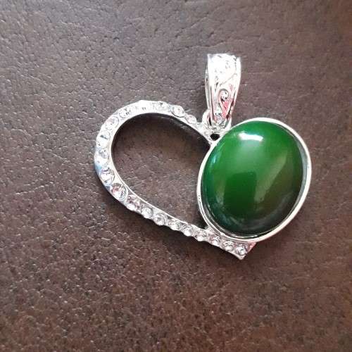 Sterling Silver Plated Jade Heart Pendant 4.5cm x 3.5cm