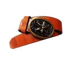Leather Belt with Vintage Oval Buckle - 115CM plus 7CM Buckle