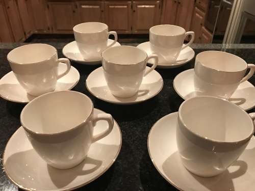 Set of 7 x Royal Grafton Bone China teacups and saucers.