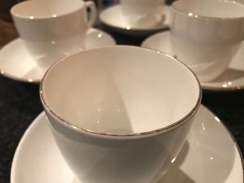 Set of 7 x Royal Grafton Bone China teacups and saucers.