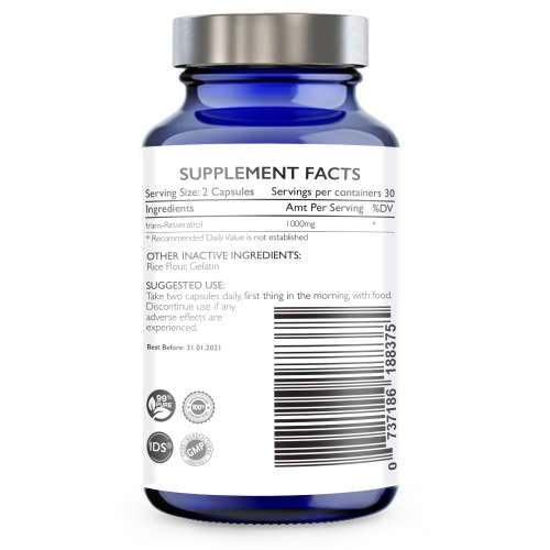 Genologix - Resveratrol - 1000mg EXTRA STRENGTH - 60 Capsules (SA STOCK)