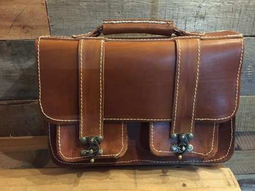 Genuine Leather 2 Division Bag with buckles