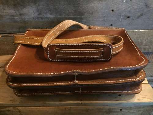 Genuine Leather 2 Division Bag with buckles