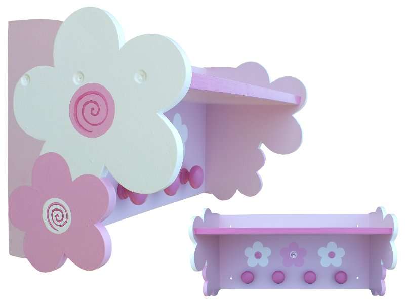 Wooden Flower Shelf with Knobs / Pink & White