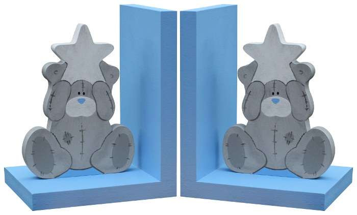 Wooden Tatty Teddy Bookends - Blue