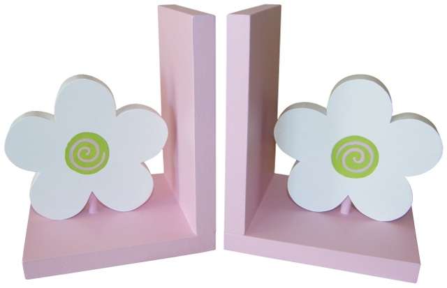 Wooden Soft Pink & Lime Flower Bookends