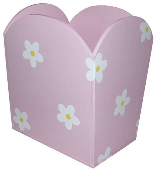 Wooden Pink Daisy Dustbin