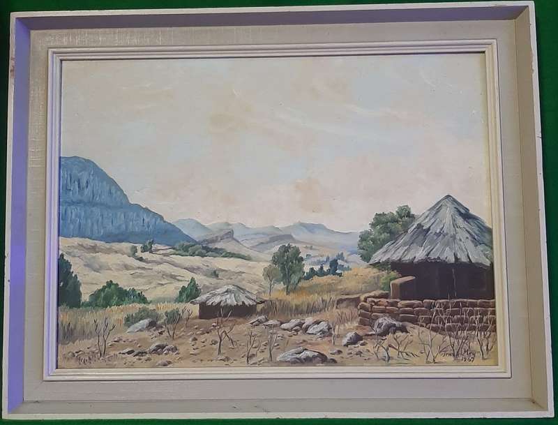 Southern African Landscape - Vintage - Oil on Board - Signed Frank Mey 1967