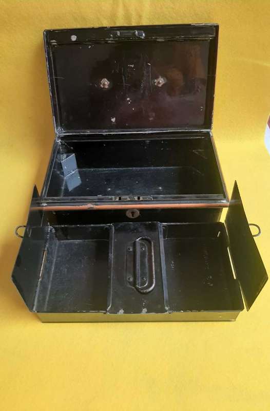 Antique Metal Money / Cash Box with Tray